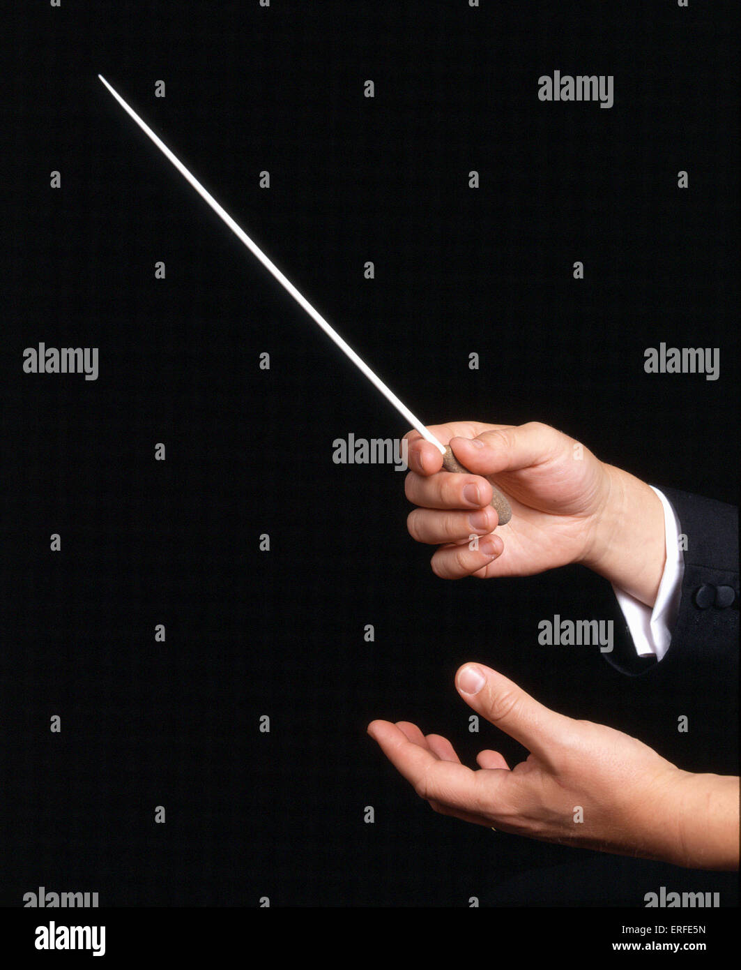 Conductors hands pictured, one holding a baton Stock Photo Alamy