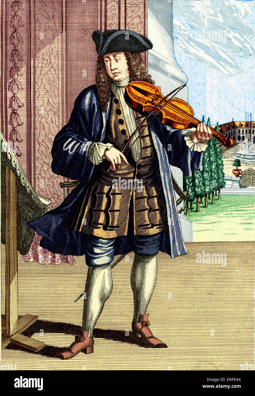 Man playing baroque violin. Engraving by J.C. Weigel (1661 Man playing baroque violin. Engraving by J.C. Weigel (1661