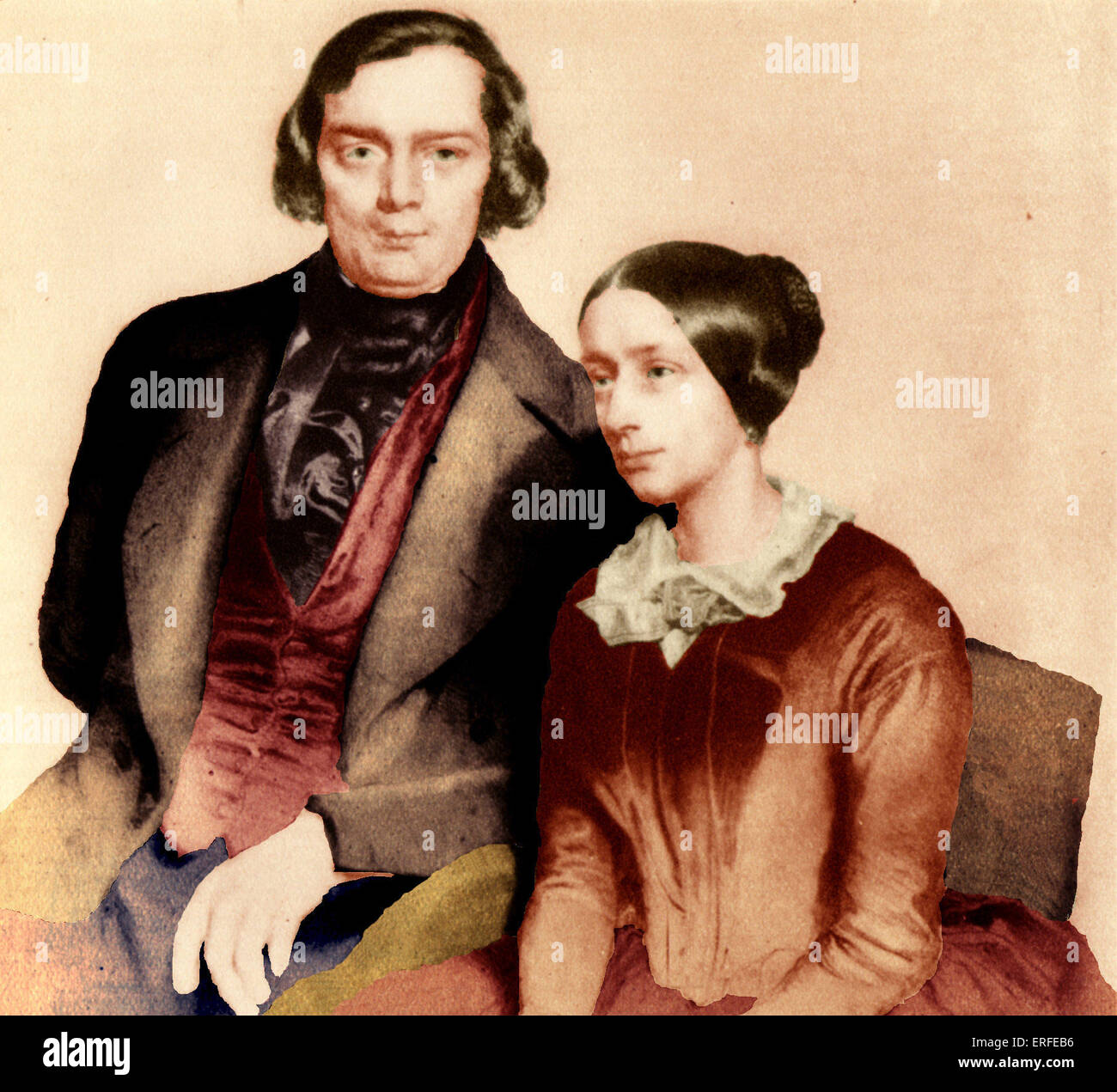 Robert & Clara Schumann in 1847 by Eduard Kaiser. by Eduard Kaiser.          Clara Schumann: German pianist and composer Stock Photo