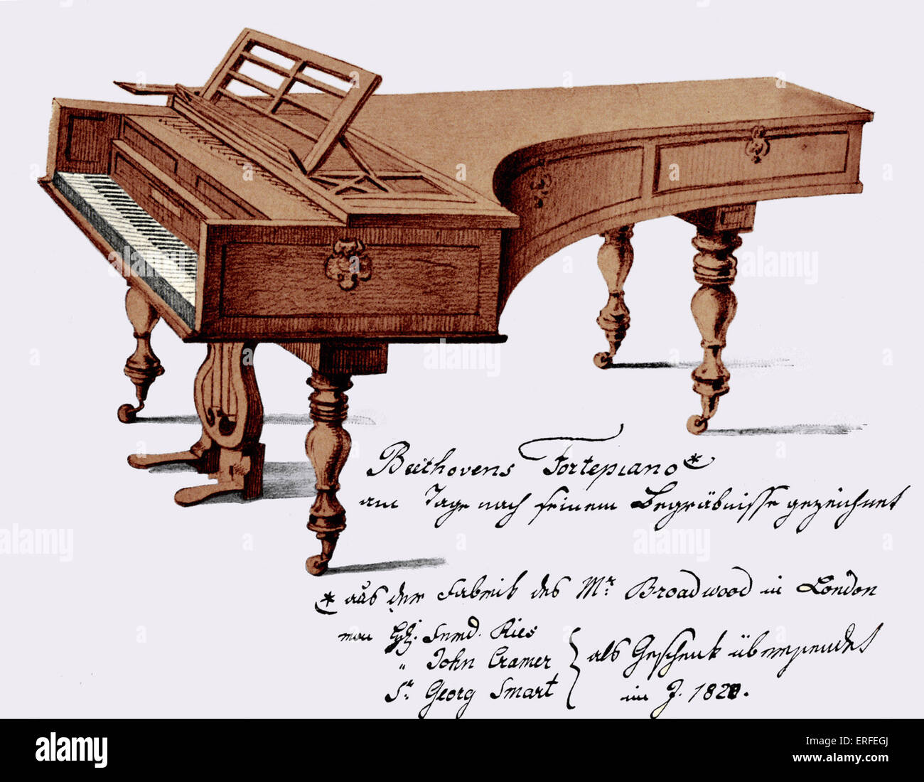 Ludwig van Beethoven's Broadwood piano. Ludwig van Beethoven. German composer, 1770-1827. Stock Photo