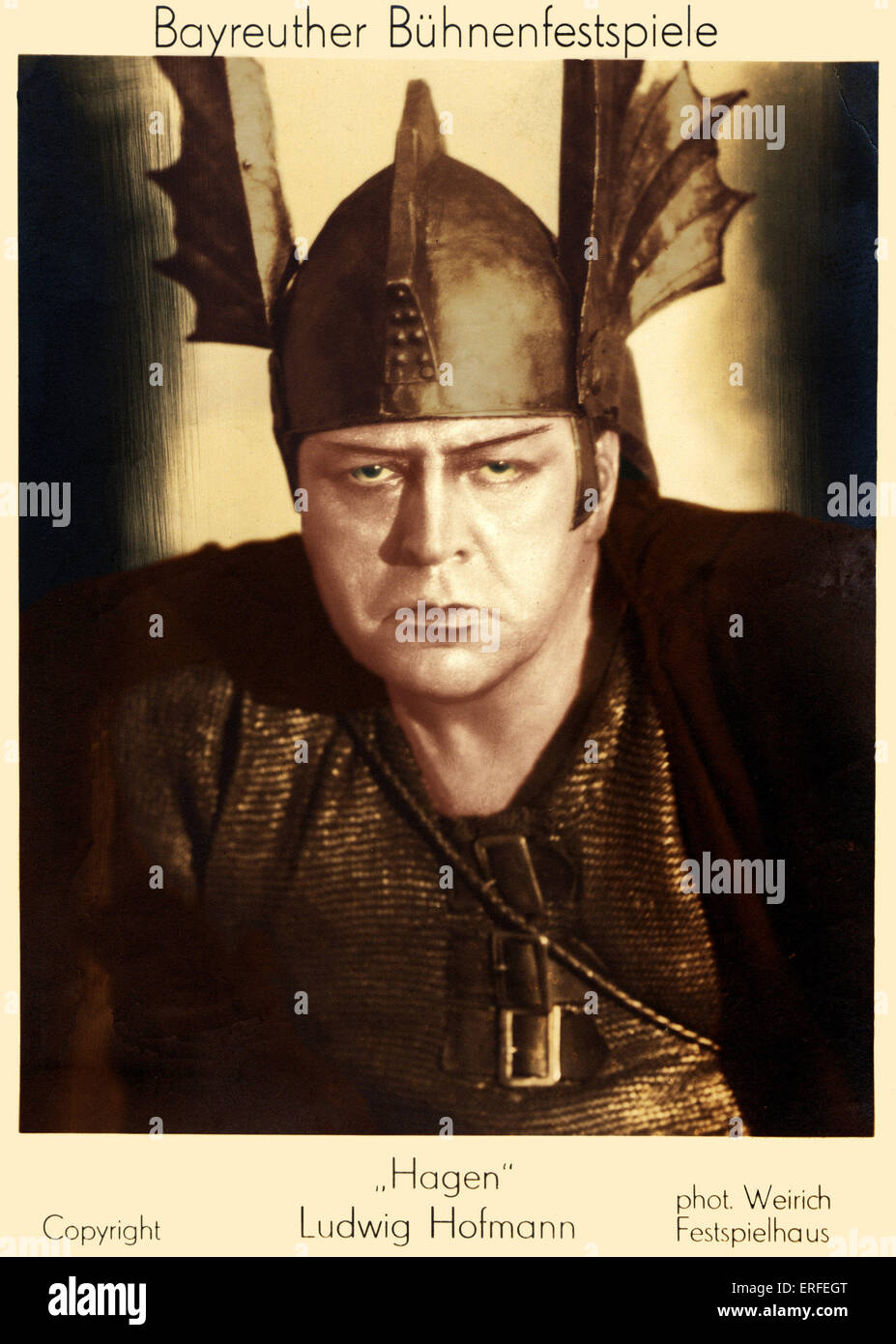 Wagner's 'Götterdämmerung' with Ludwig Hofmann (German bass-baritone, 1895-1963) as Hagen. Bayreuth Festival, 1937. ('Der Ring des Nibelungen'/ 'Ring Cycle'). Stock Photo