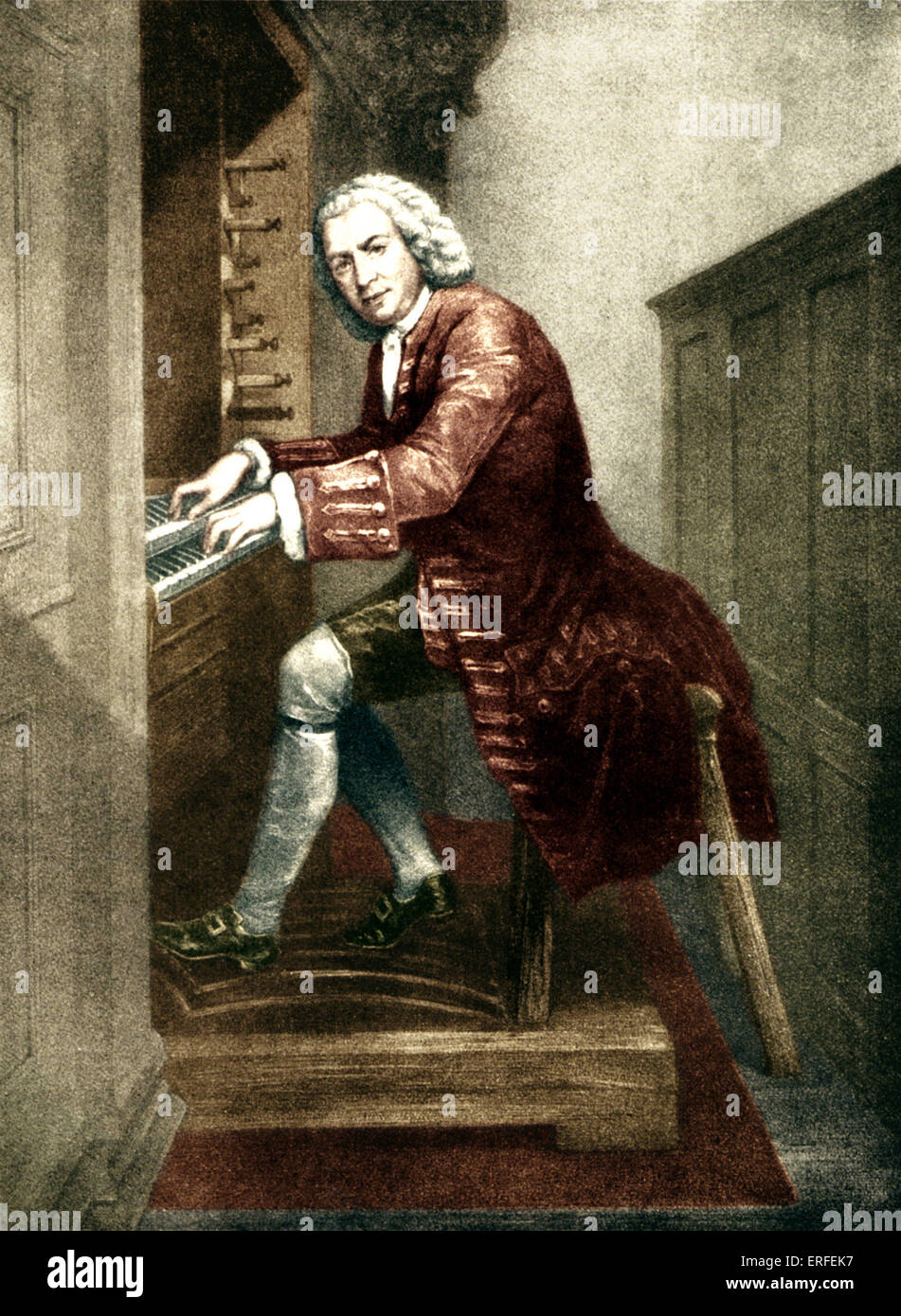 Johann Sebastian Bach at the organ keyboard. German organist and composer 1685-1750. Stock Photo