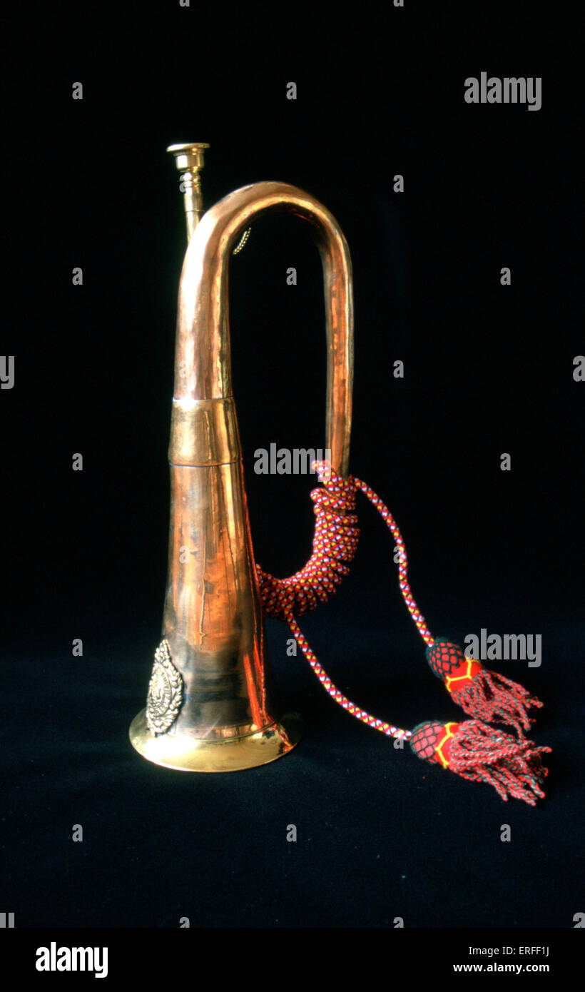 Bugle on white background, standing on bell end Stock Photo Alamy