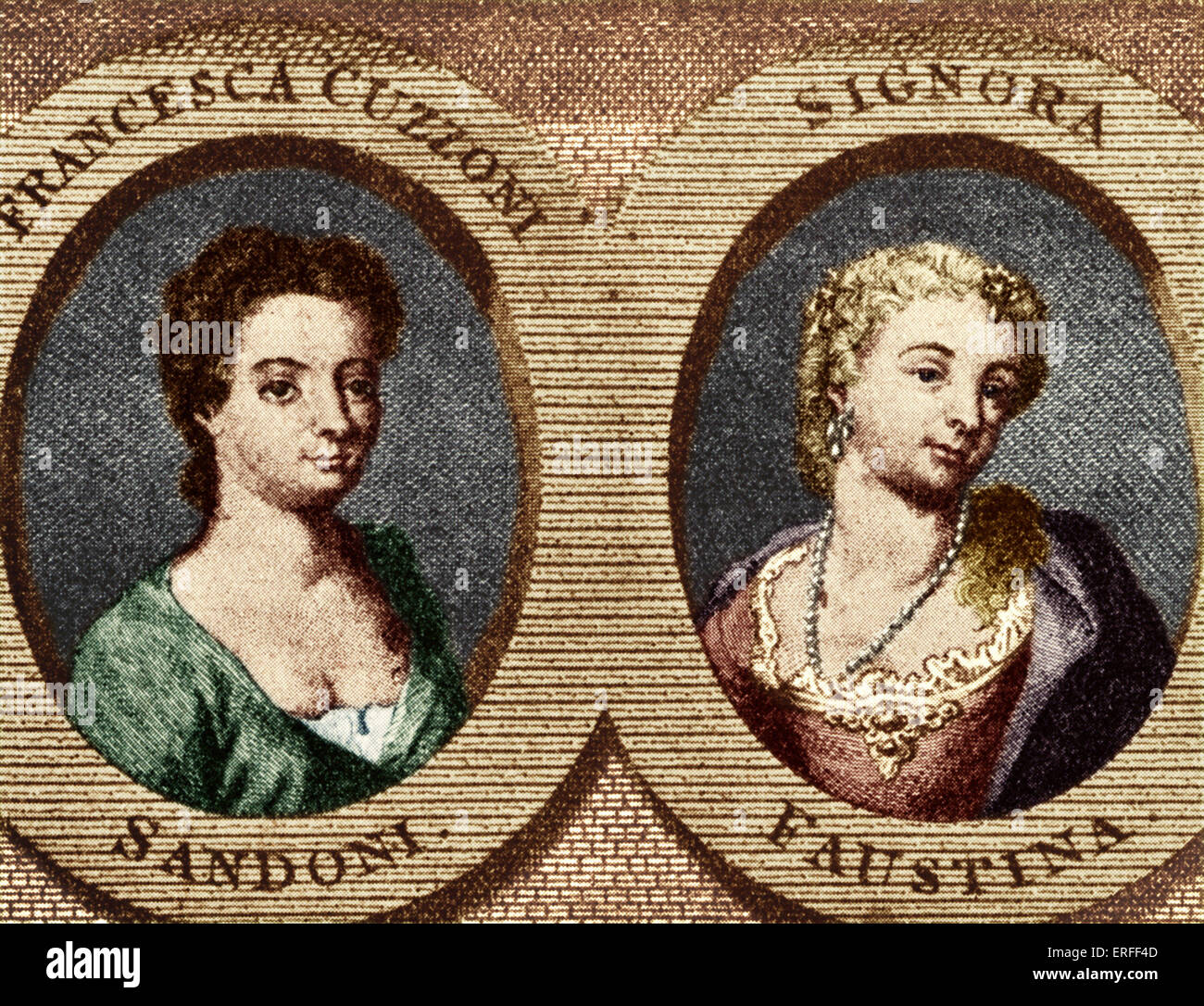 HASSE, Faustina (née BORDONI) with Francesca CUZZONI (Italian Soprano, 1700-1770). Both sopranos were engaged by Handel. Rivals Stock Photo