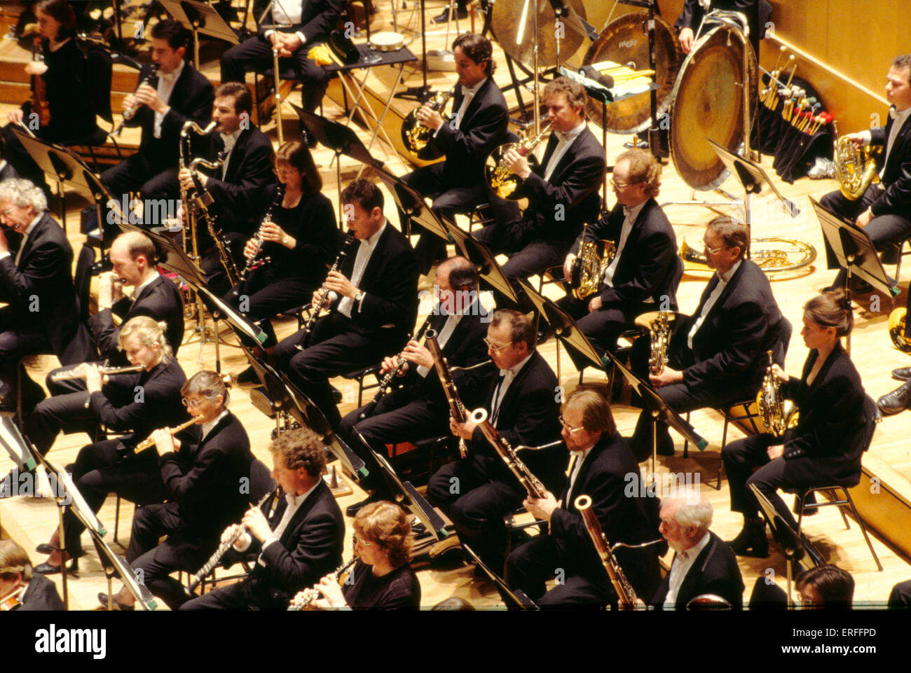Wind orchestral section - London Philharmonic Orchestra Royal Festival Hall, London - 1999 Stock Photo