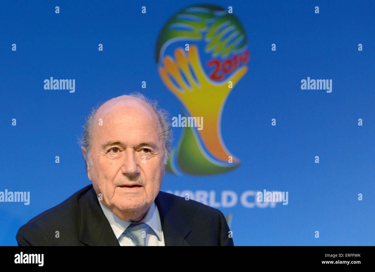 FIFA president Joseph Blatter attends a press conference after the meeting of the Organising Committee for the FIFA World Cup 2014 in Costa do Sauipe, Brazil, 03 December 2013. The final draw for the preliminary round groups of the 2014 FIFA world cup Brazil will be held on 06 December 2013. Photo: Marcus Brandt/dpa Stock Photo
