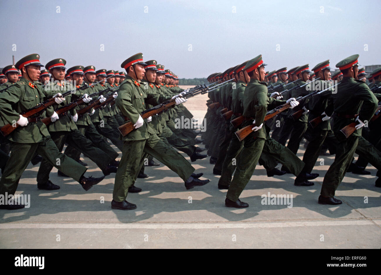 Peoples Liberation Army officers drilling at Shijiazhuang Military Academy, Hubei province, China, 1985 Stock Photo