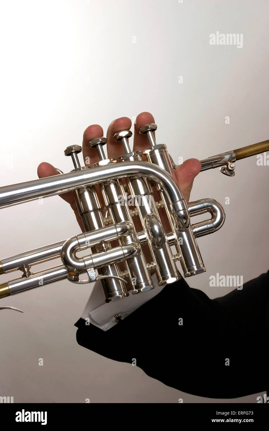 Piccolo Trumpet - close up of right hand playing position. Musician ...