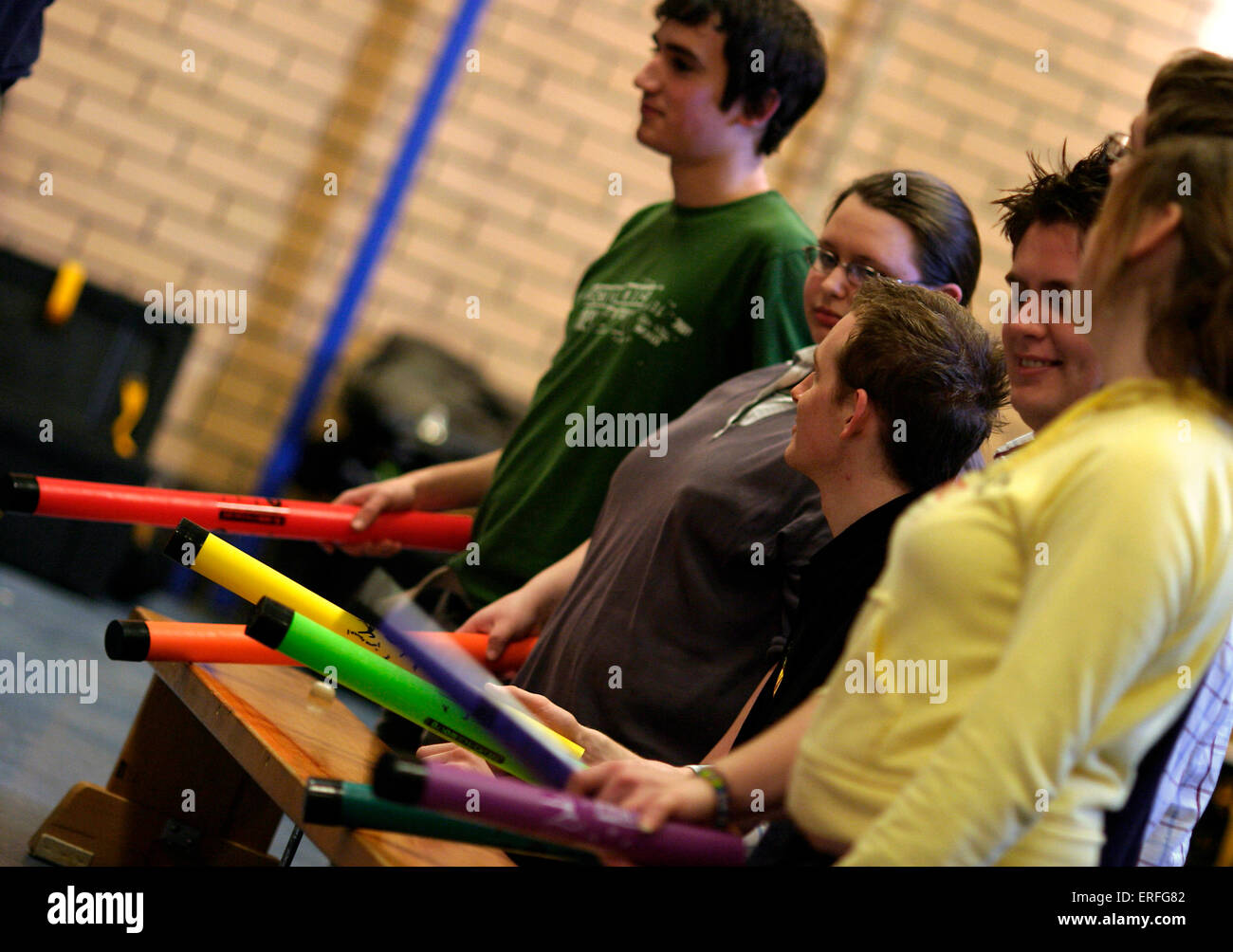 Boomwhackers - being played in rehearsal Stock Photo