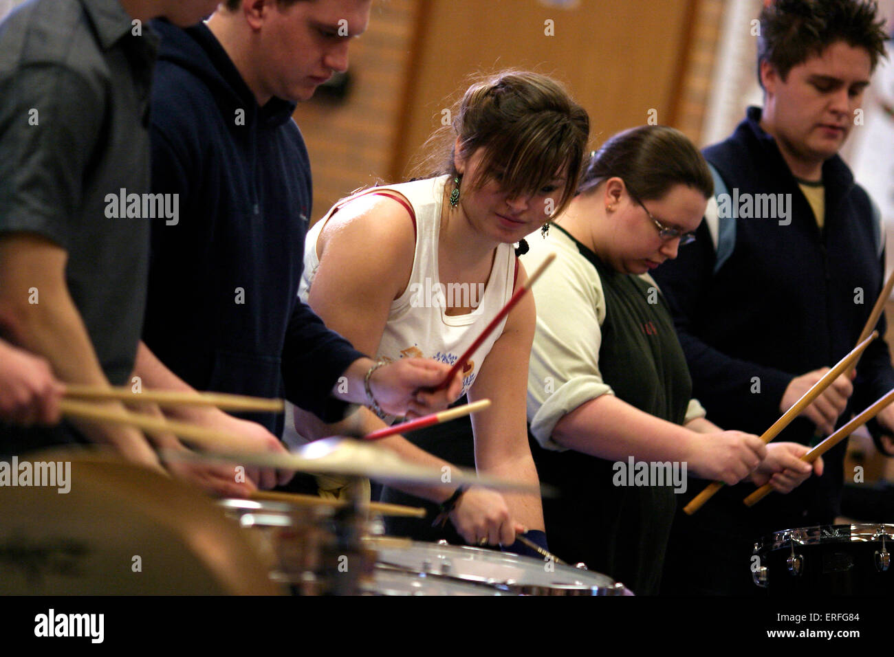 Percussion section rehearsal Stock Photo Alamy