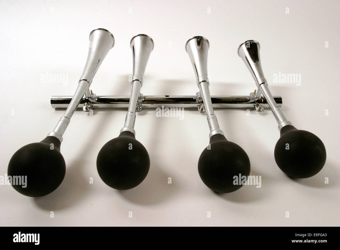 Car horns set of four as used in composition ' American in Paris', by Gershwin Stock