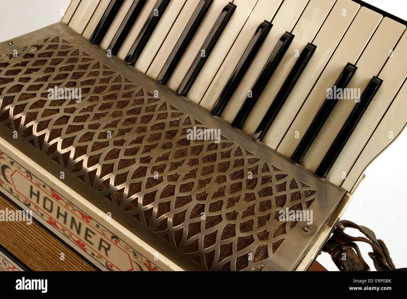 Piano accordion closeup showing the keyboard by Hohner accordeon