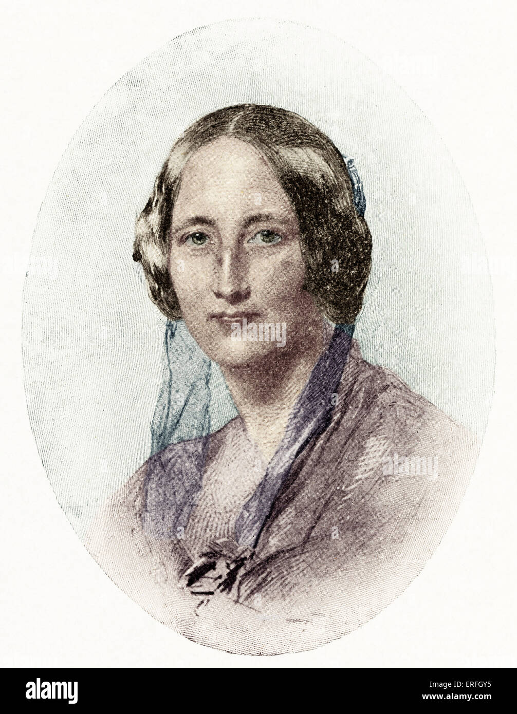 Gaskell, Mrs Elizabeth Cleghorn, née Stevenson - Portrait   of English novelist 1810-1865.  From portrait by George Richmond. Stock Photo