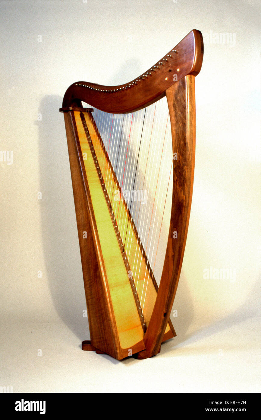 Celtic harp - Irish stringed instrument. Stock Photo