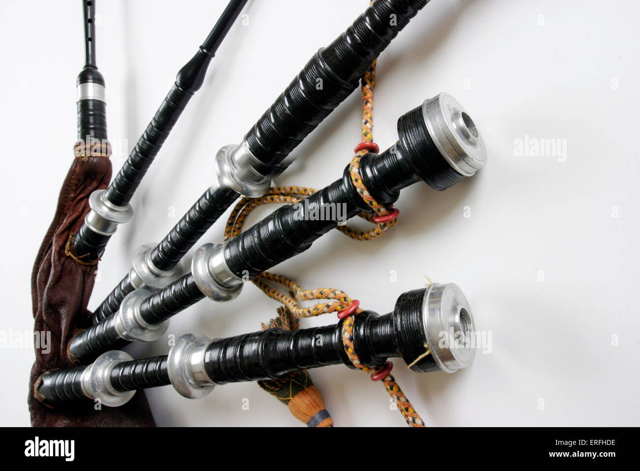 Scottish Bagpipes - close-up of the pipes and drones. bagpipe Stock Photo
