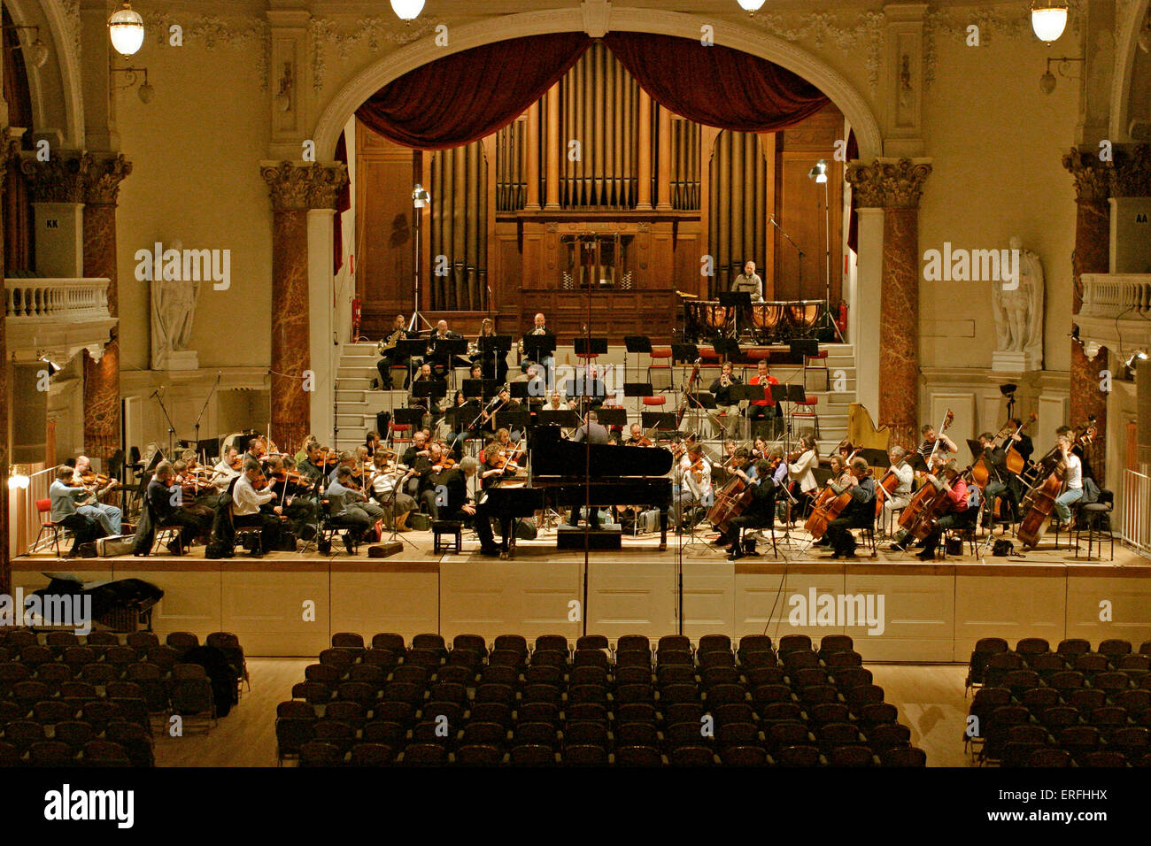 Cheltenham Town Hall with BBC National Orchestra of Wales. Piano soloist - Jean-Phillipe Collard. Stock Photo