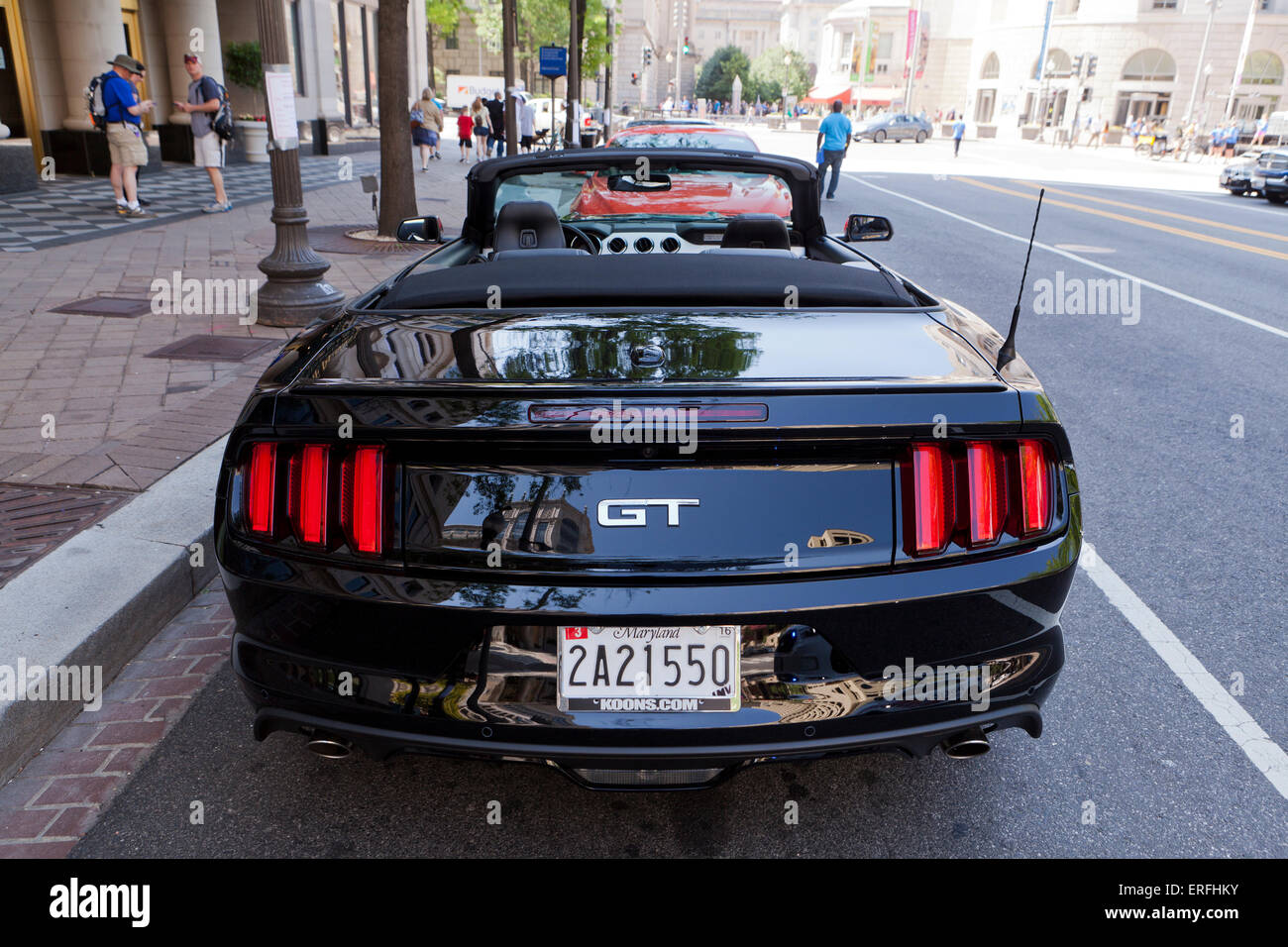 2015 Ford Mustang GT convertible rear view - USA Stock Photo