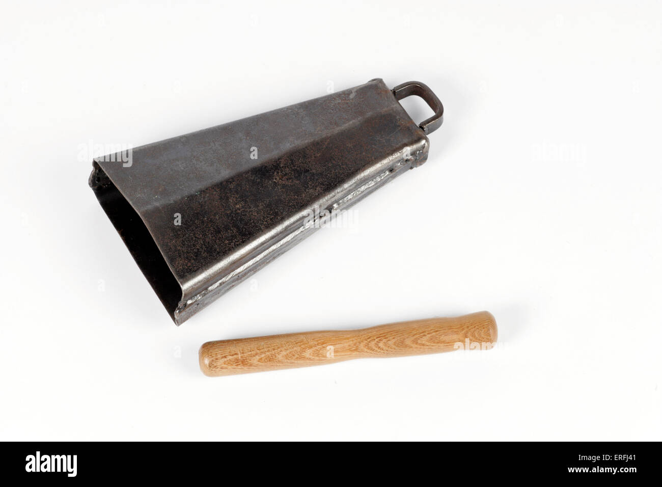 Samba cowbell and beater percussion instrument. White background