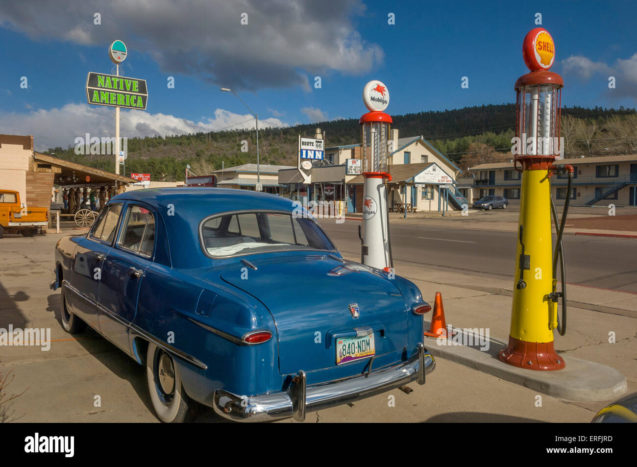 Vintage gas station and car. Route 66. Williams. Arizona. USA Stock Photo