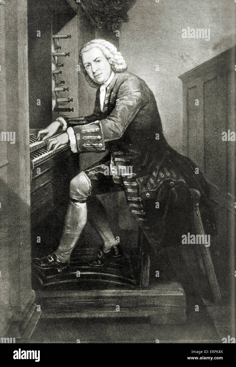 Johann Sebastian Bach at the organ keyboard. German organist and composer 1685-1750. Stock Photo