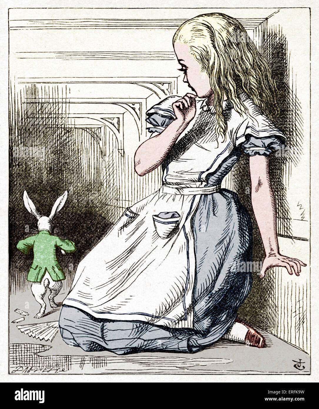 Alice and the White Rabbit, from Alice in Wonderland by Lewis Carroll (Charles Lutwidge Dodgson), English children's writer and Stock Photo