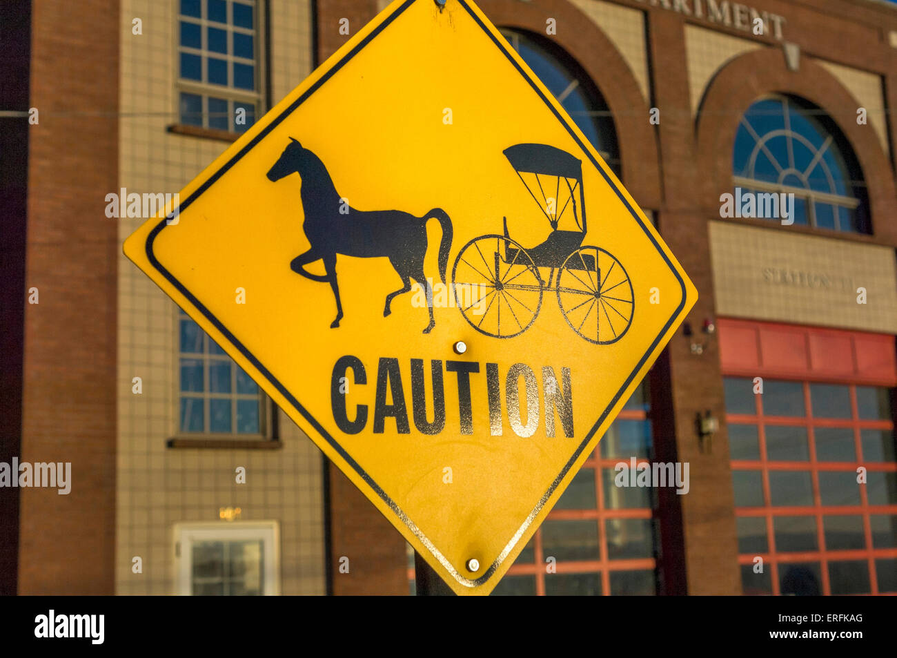 Horse and carriage road sign at the old mining town of Jerome. Arizona. USA Stock Photo