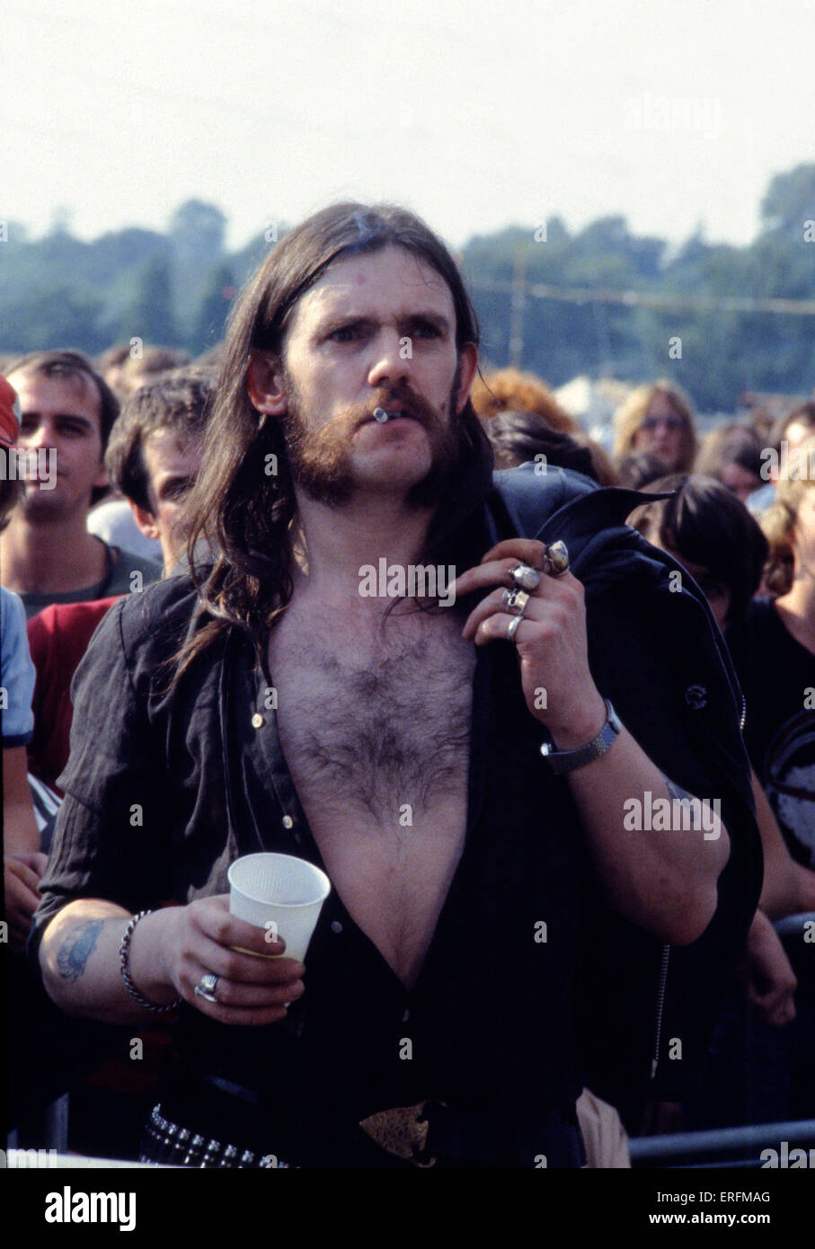 Lemmy Kilmister of Motörhead - portrait of the English singer & bass guitarist at the 1977 Reading Festival. b. 24 December Stock Photo