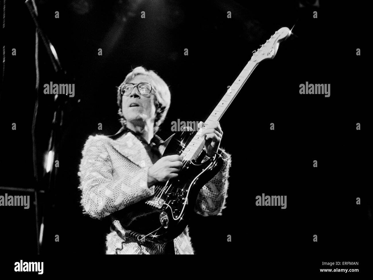 Hank Marvin - portrait of the British lead guitarist performing with his band 'The Shadows' at the Royal Albert Hall, London, Stock Photo