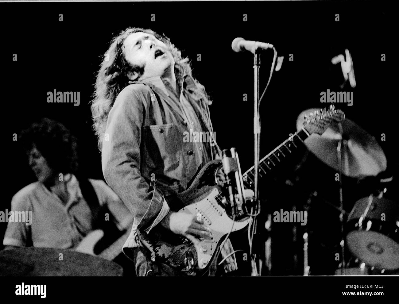 Rory Gallagher - portrait of the Irish blues / rock guitarist performing in London. RG: 2 March 1948 - 14 June 1995. Stock Photo