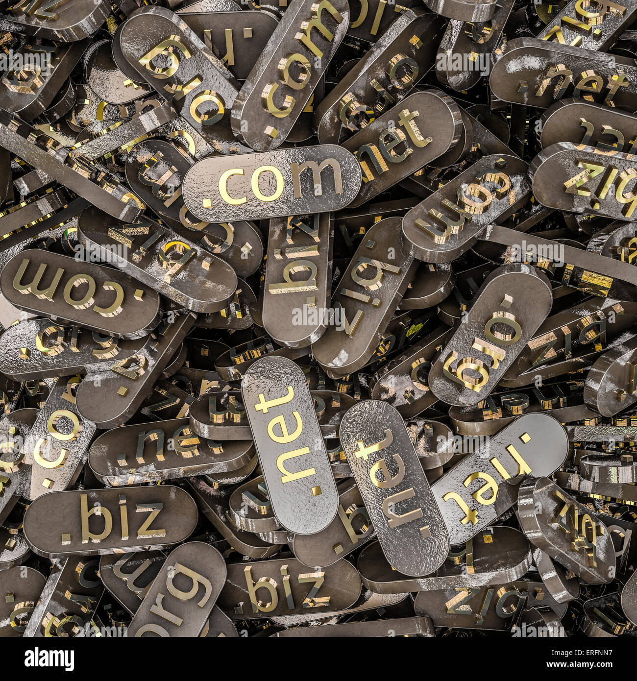 3D render of metallic domain tags Stock Photo