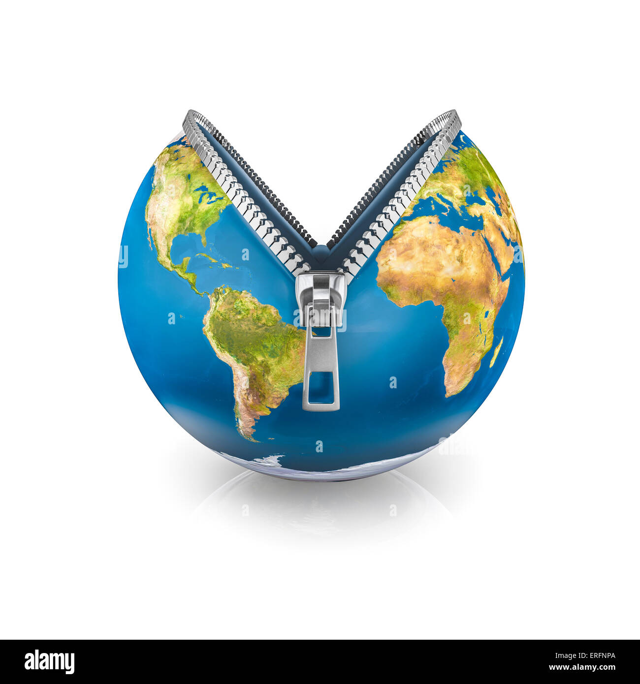 3D render of planet Earth opened with zipper Stock Photo