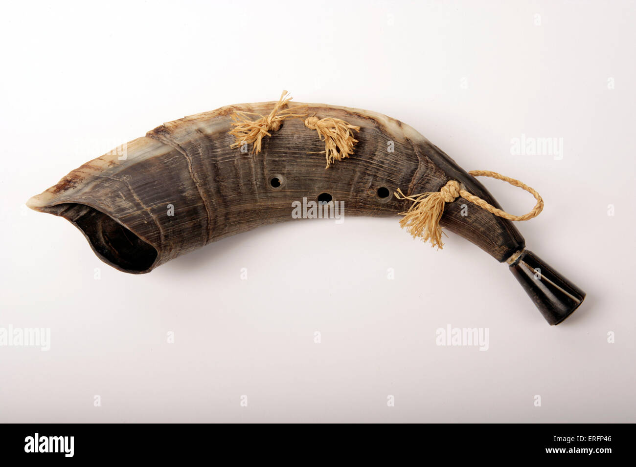 Natural horn made from a goats horn, Norway, Norwegian, shows finger