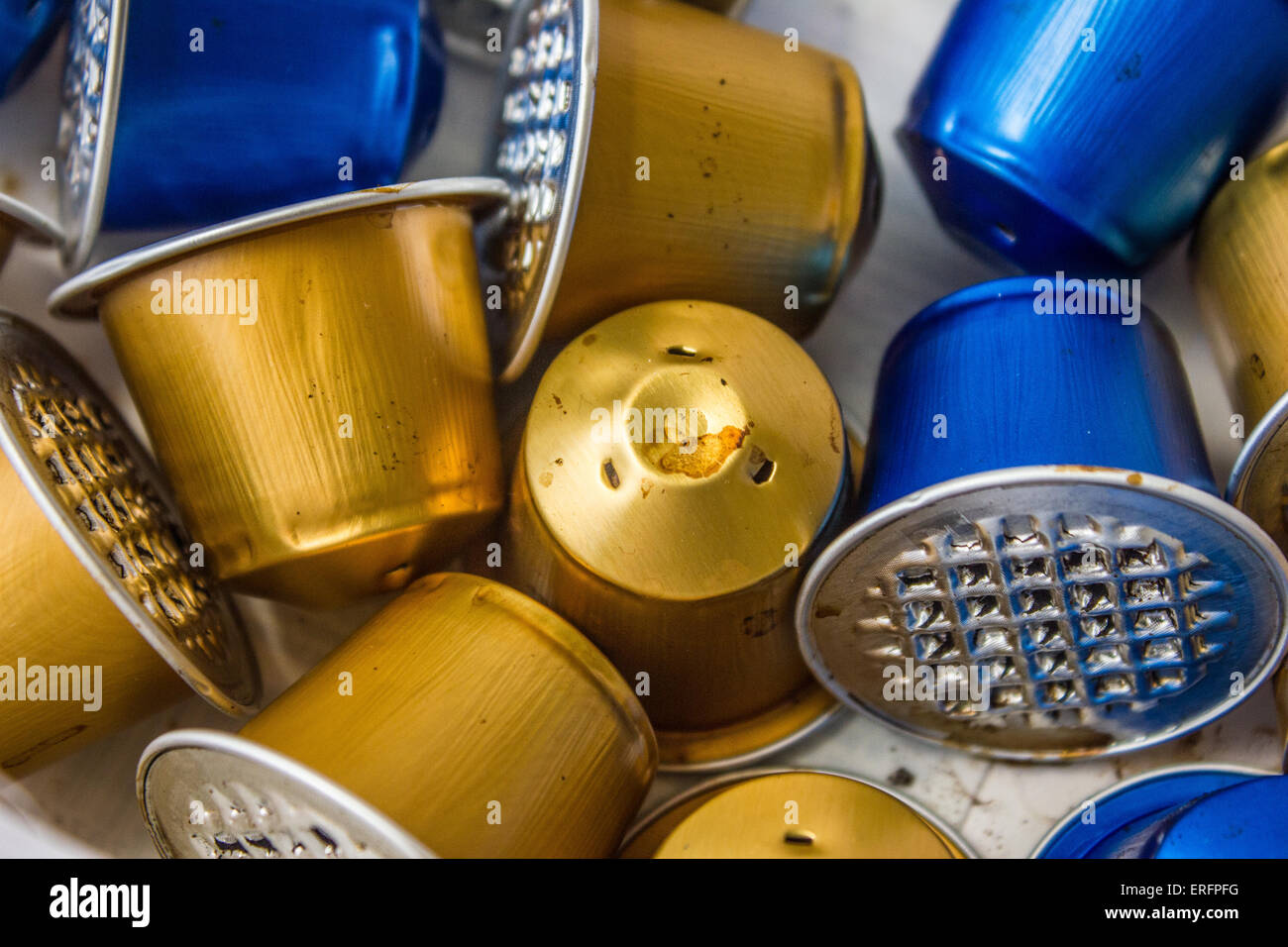 Spent or used empty Nespresso capsules, coffee capsules, aluminium capsules, raw material