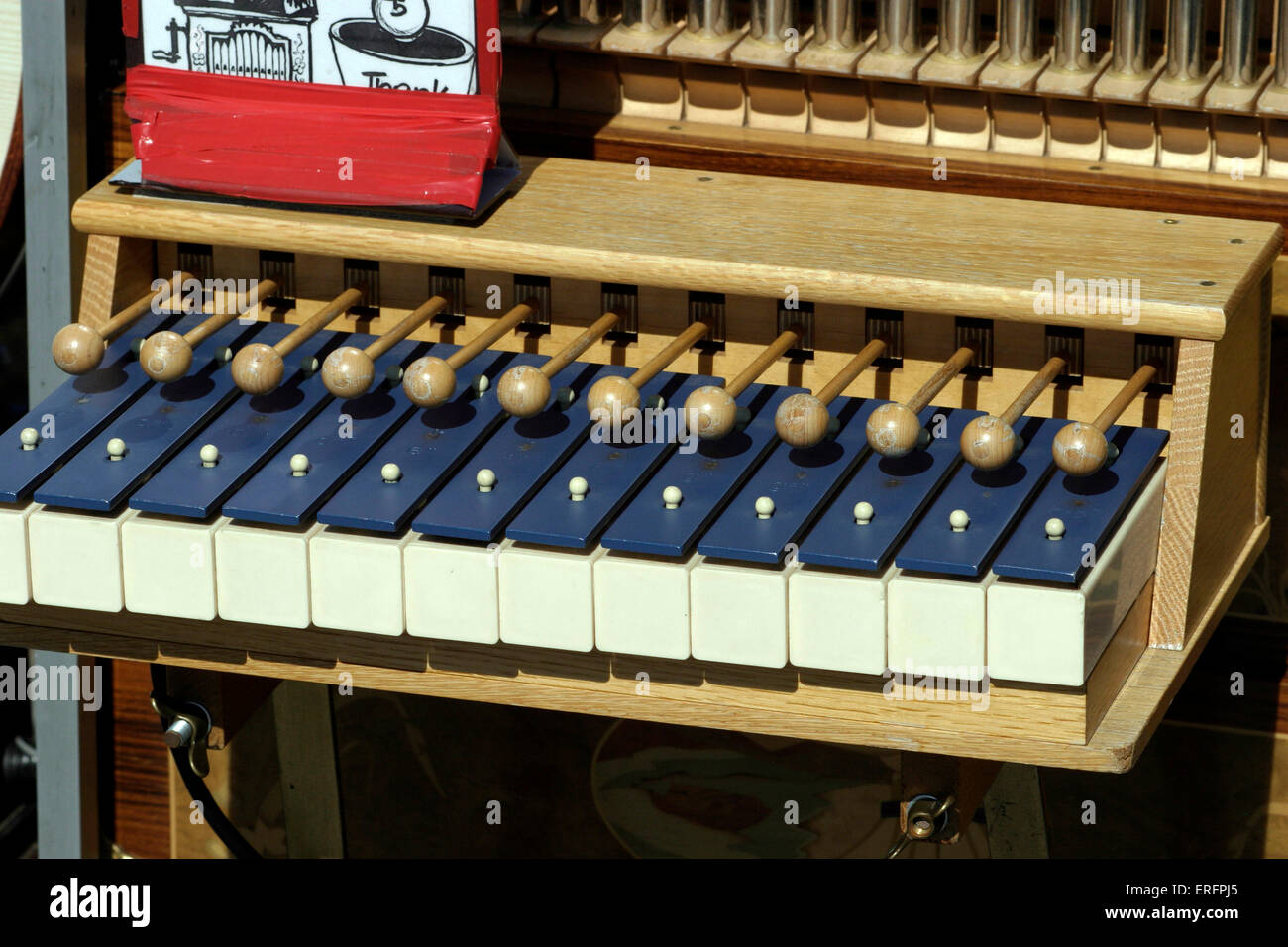 Glockenspiel as part of a wind-up organ - Stock Photo