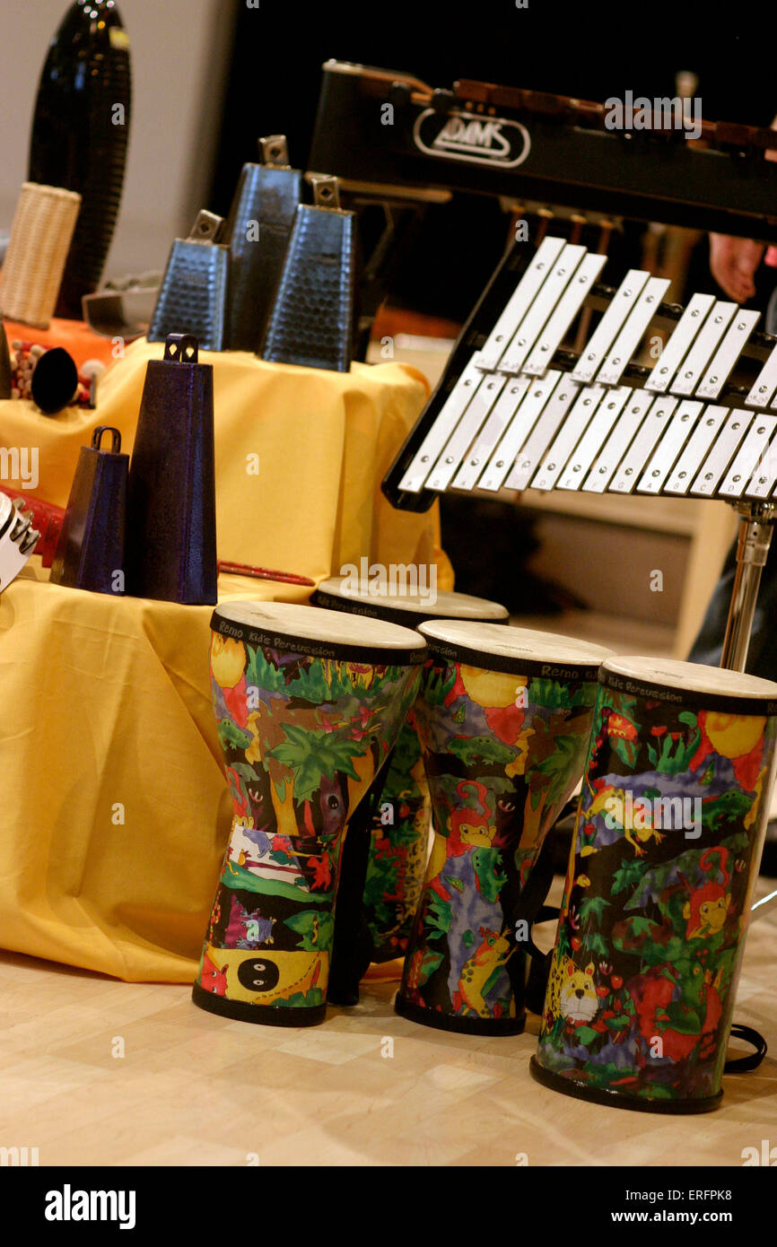 Group Of Percussion Instruments Comprising Drums Shakers Cowbells Group Of Percussion Instruments Comprising Drums Shakers Cowbells