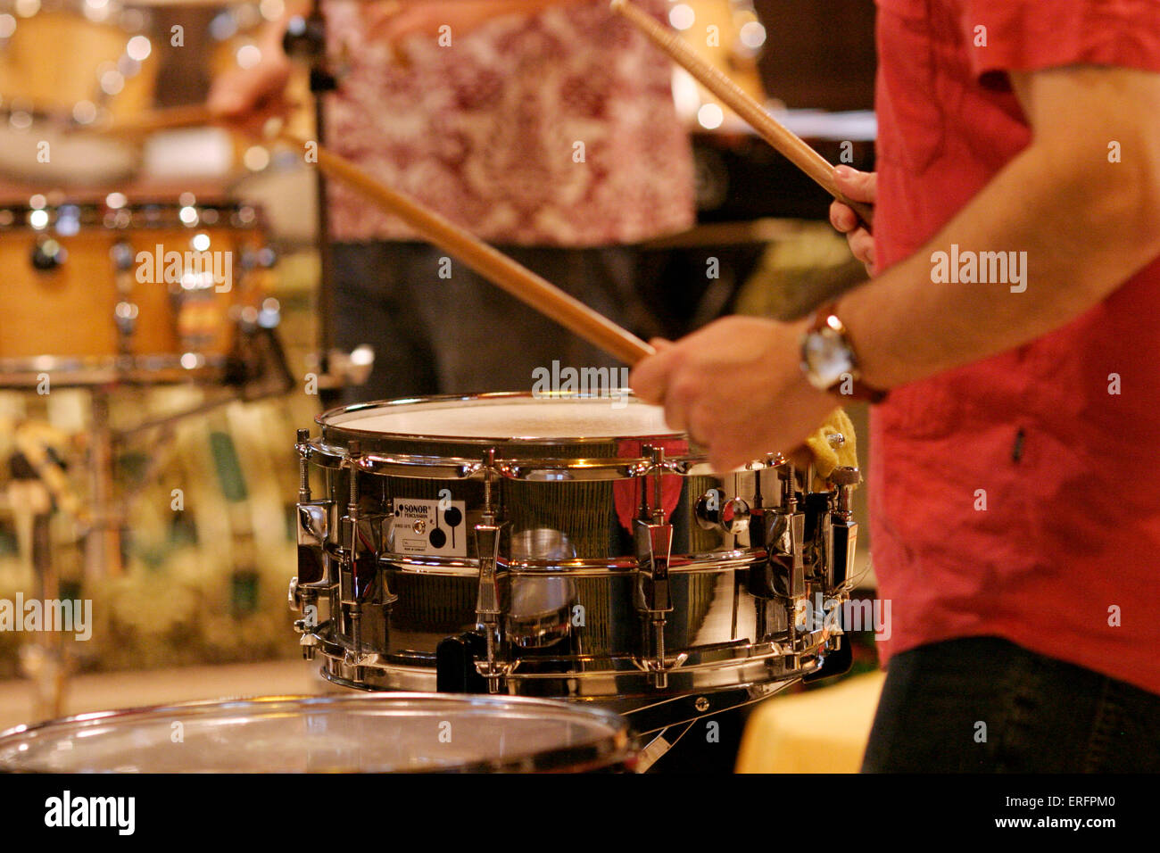 Snare drum Percussion instrument played by a percussionist Stock