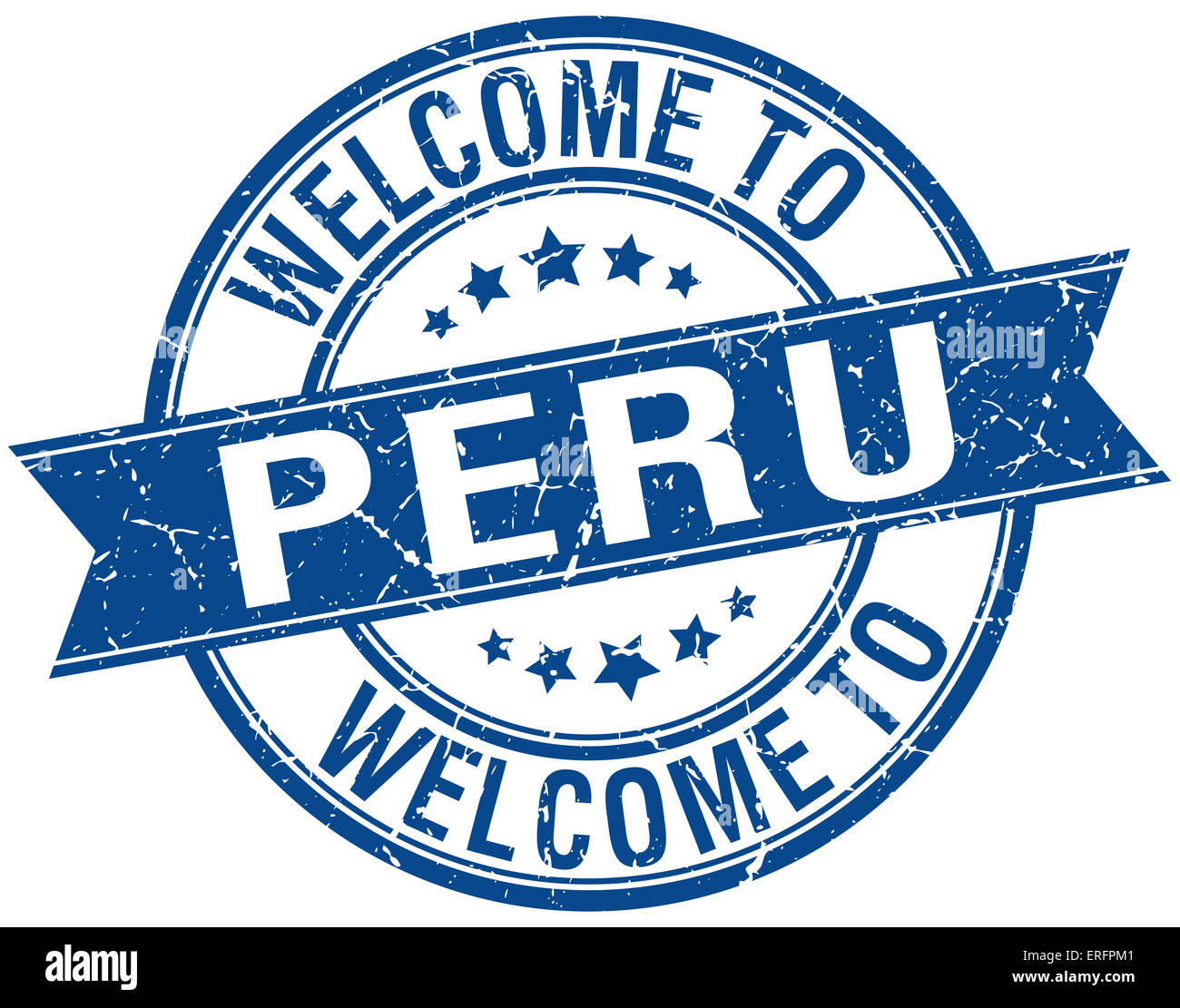 welcome to Peru blue round ribbon stamp Stock Photo - Alamy
