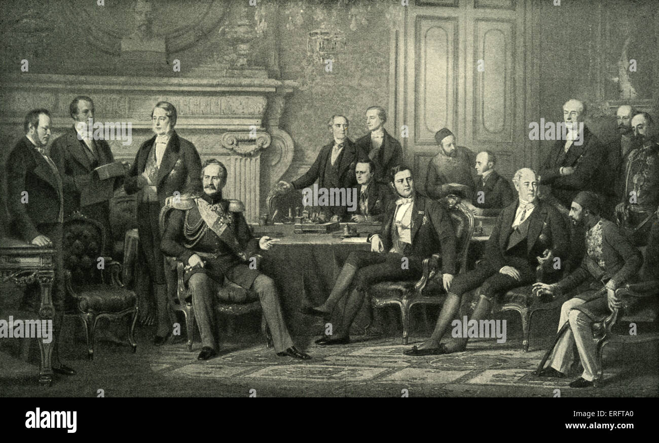 Congress of Paris, 1856 - after a painting by Edouard Louis Dubufe. Congress of Paris was a peace conference held in Paris Stock Photo