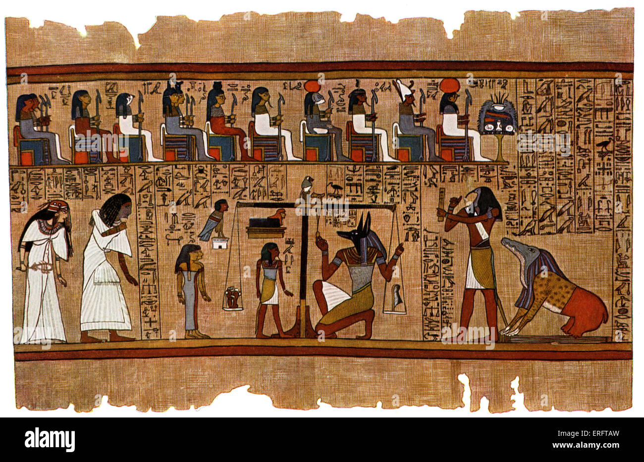 Judgement of the dead before Osiris - from Egyptian Book of the Dead. Original held at British Museum, London. Stock Photo