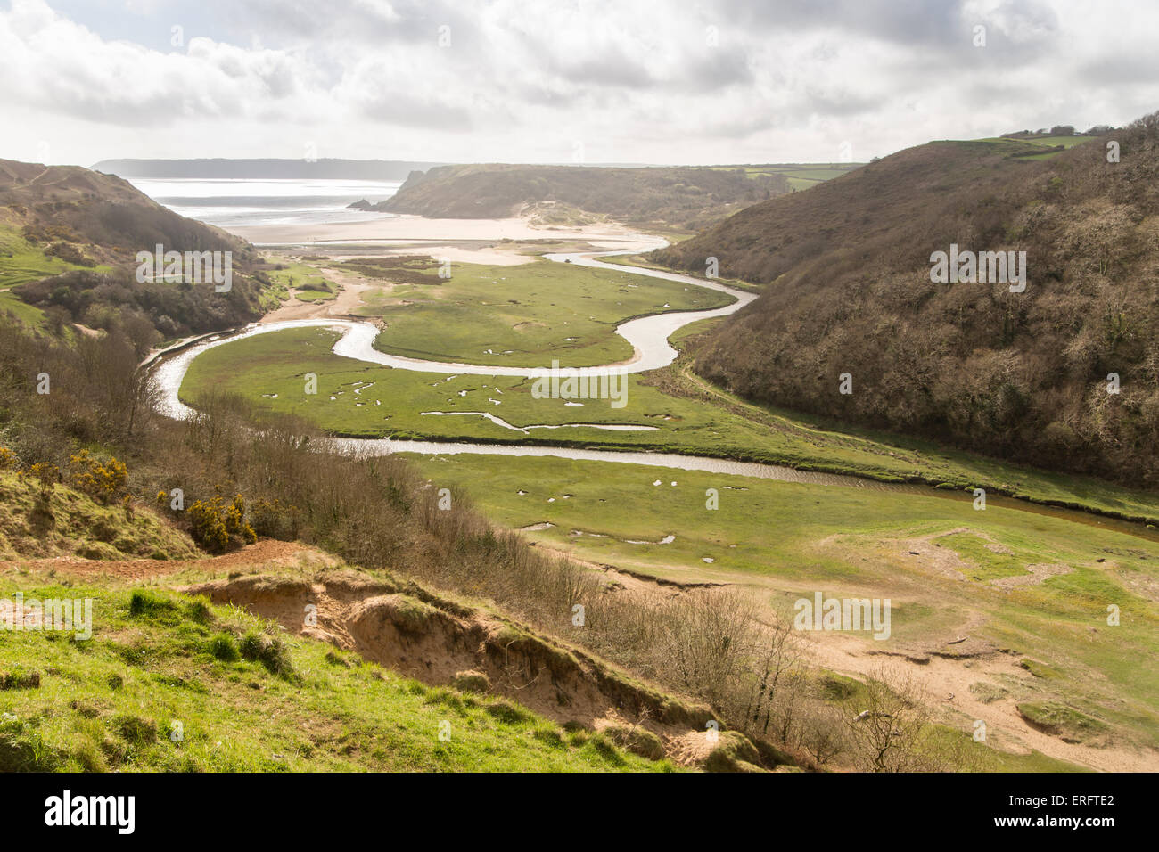 View From Pennard Castle Three Cliffs Bay Gower Peninsula South Wales UK Stock Photo