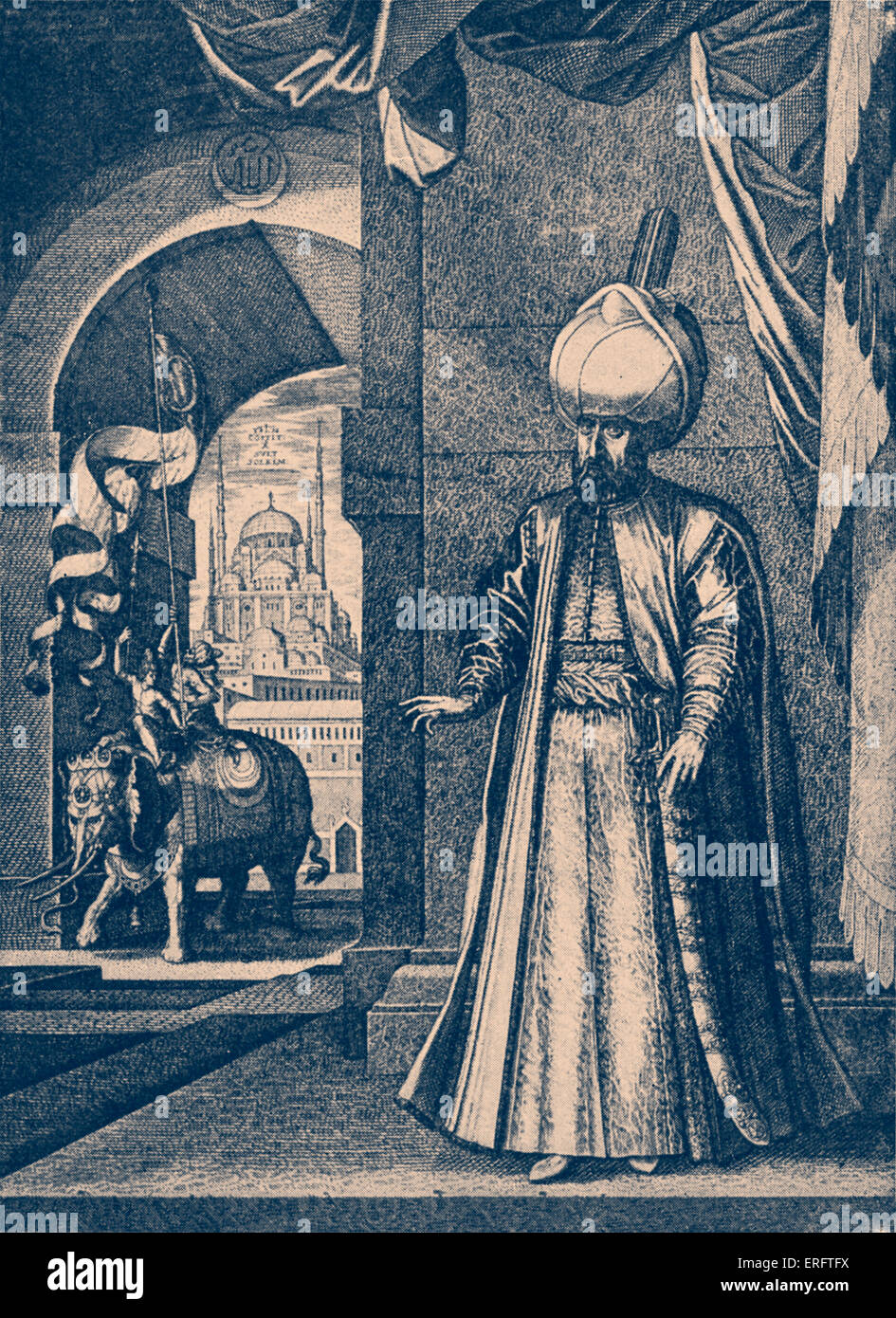 Sultan Suleiman - engraving by Melchior Lorichs.  Reign: 1520–1566 Stock Photo