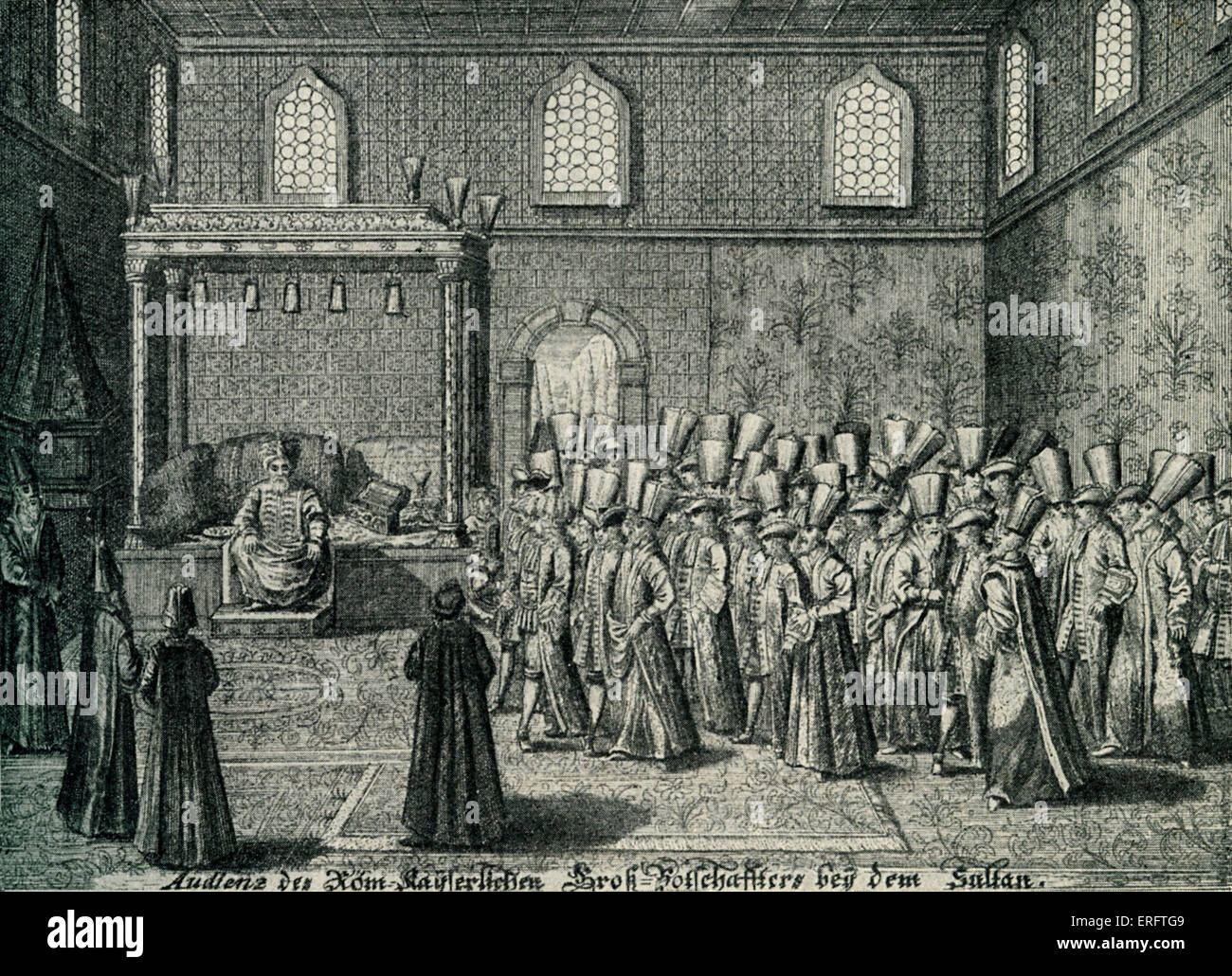 Imperial legation at an audience with the Sultan - from 'Kayserliche Großbotschaft', Nuremberg, 1723. Stock Photo