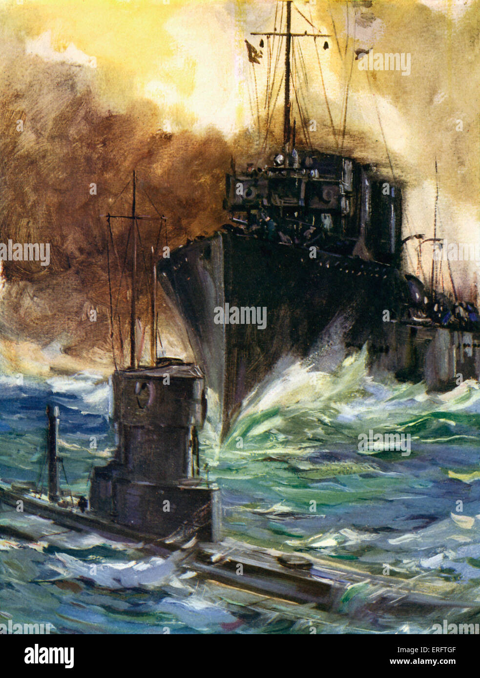 WWI German U Boat Submarine Rescuing Passengers Painting Real Canvas Art Print 