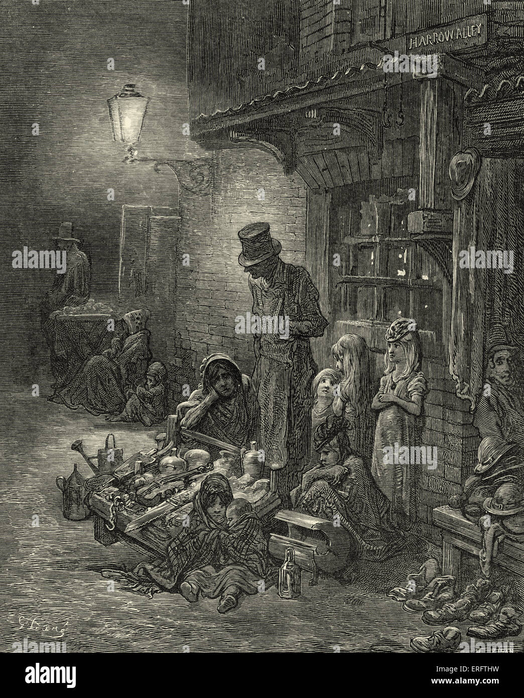 Victorian London street in Houndsditch. East End of London Stock Photo