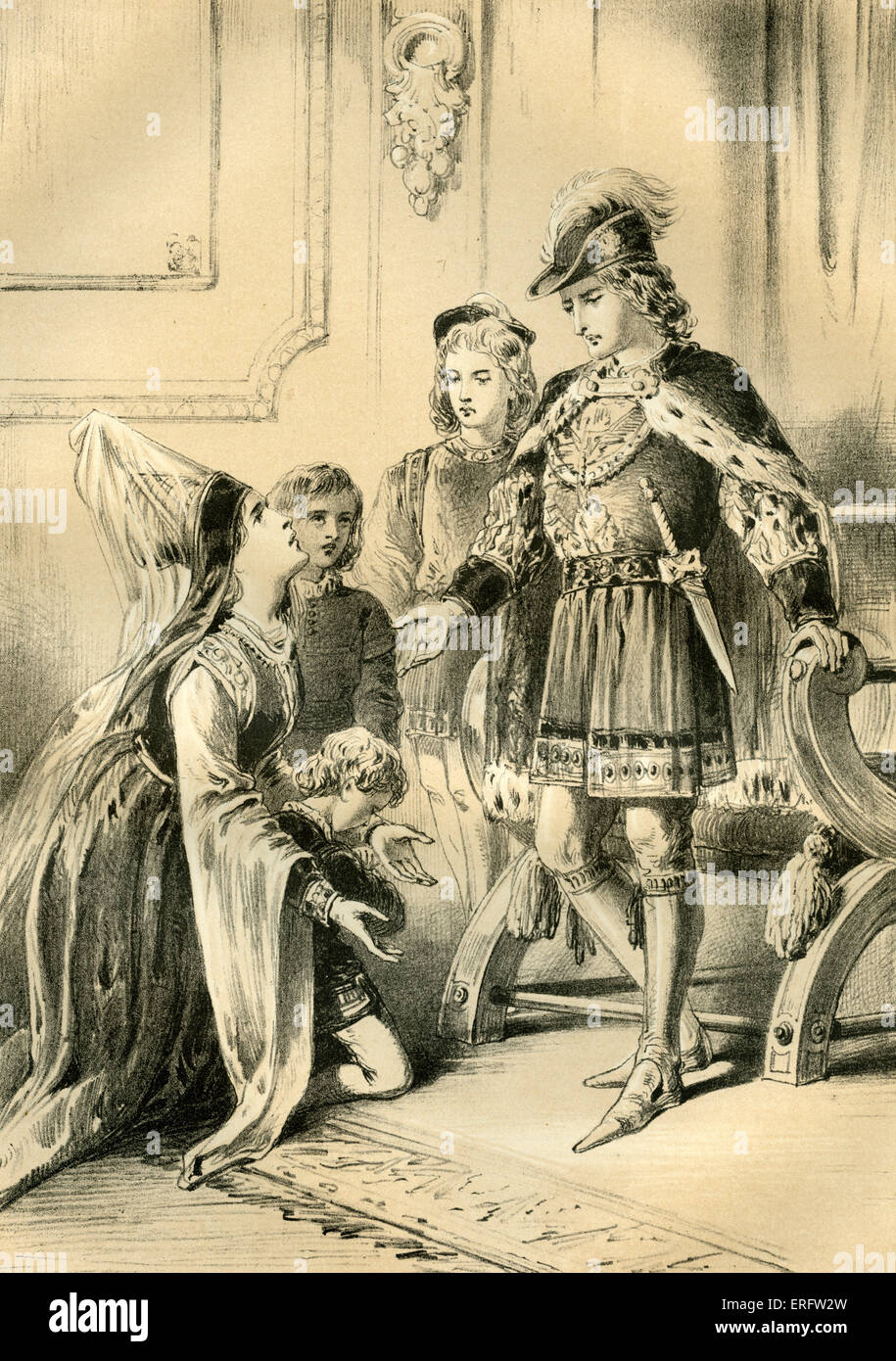 Lady Jane Grey, (1536/1537–12 February 1554),  meets Edward VI for the first time (her cousin). Lady Grey was grandniece of Stock Photo