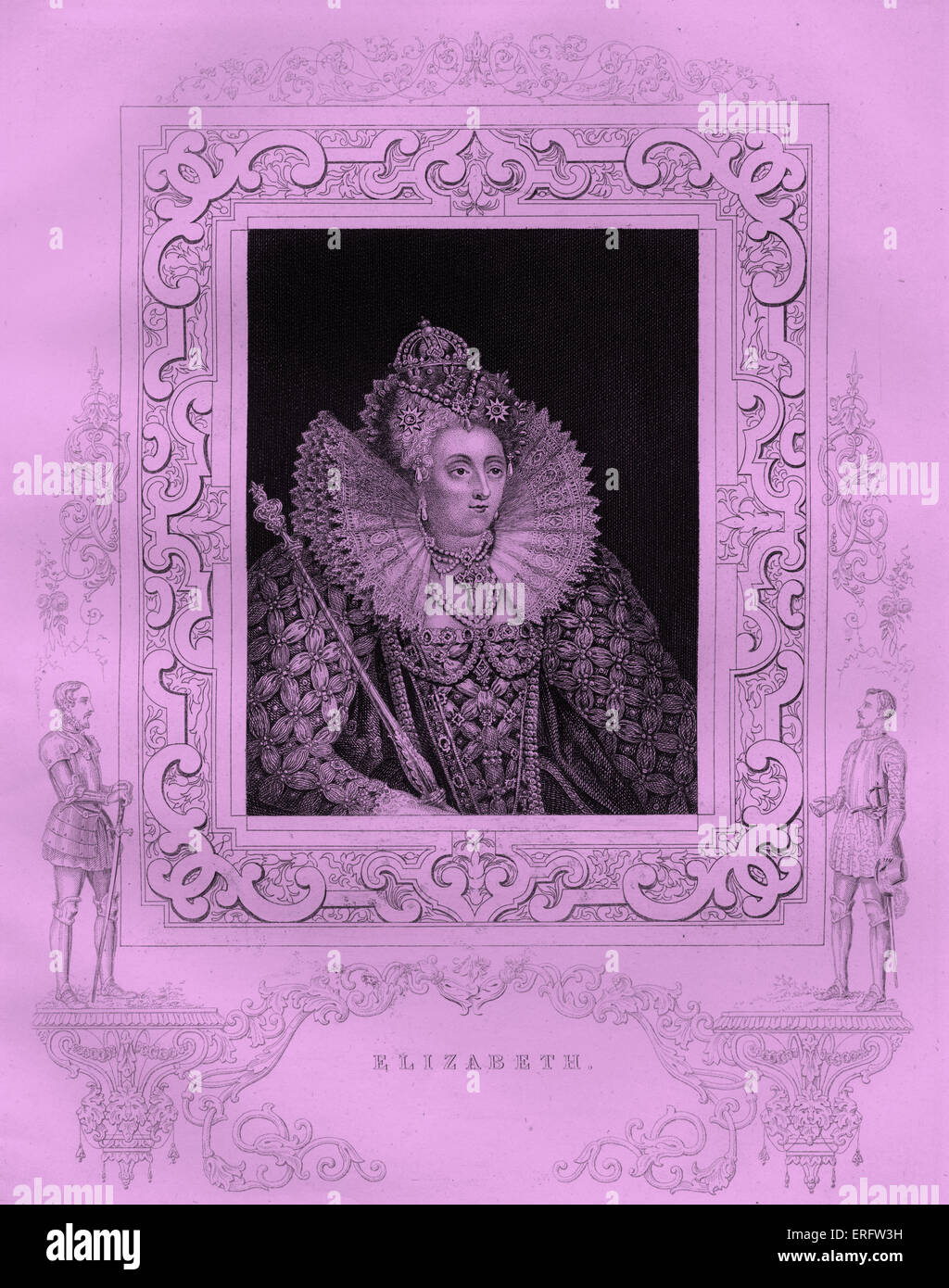 Elizabeth I (1533 –1603) was Queen of England November 1558 until her death. Sometimes called The Virgin Queen, Gloriana or Good Queen Bess, Elizabeth was the sixth and last monarch of the Tudor dynasty. She was the daughter of Henry VIII and Anne Boleyn. She successfully defeated the Spanish armada and her reign saw the successful colonialisation of North America. Stock Photo