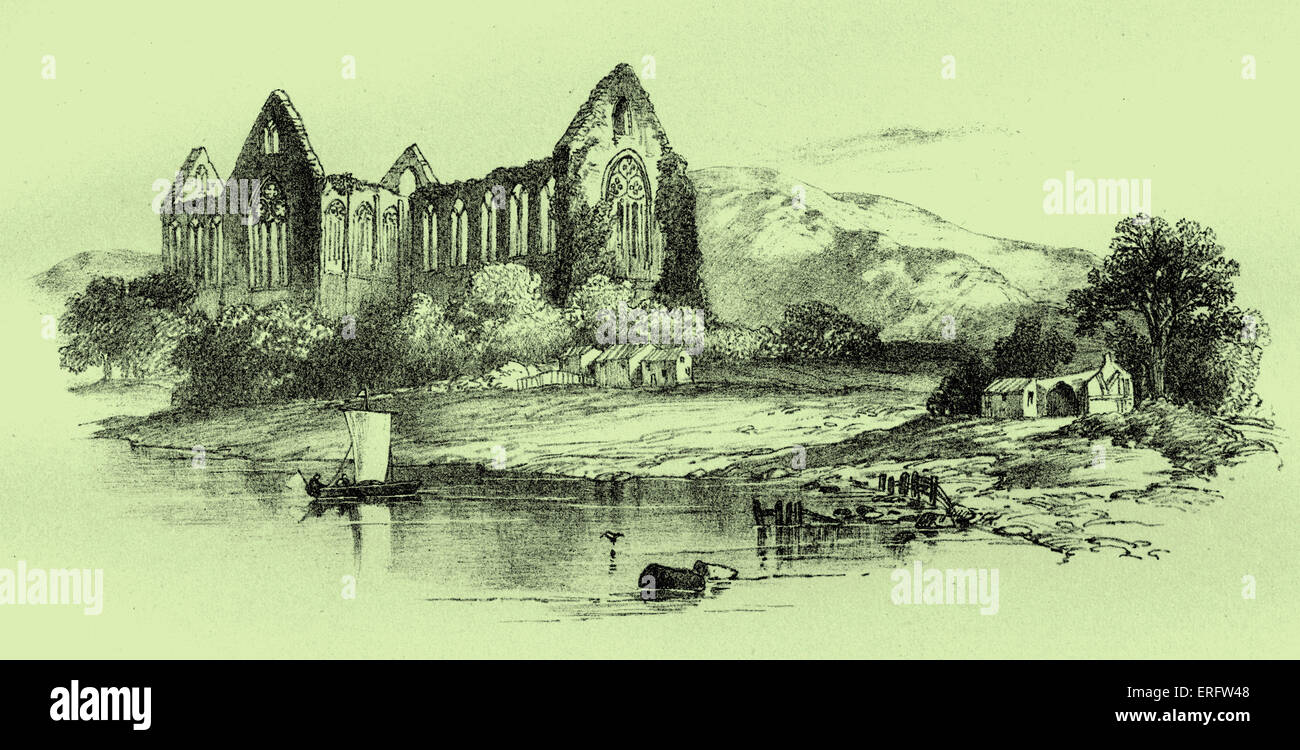 Tintern Abbey (Welsh: Abaty Tyndyrn) was founded by Walter de Clare, Lord of Chepstow, on May 9, 1131. It is situated on the Stock Photo