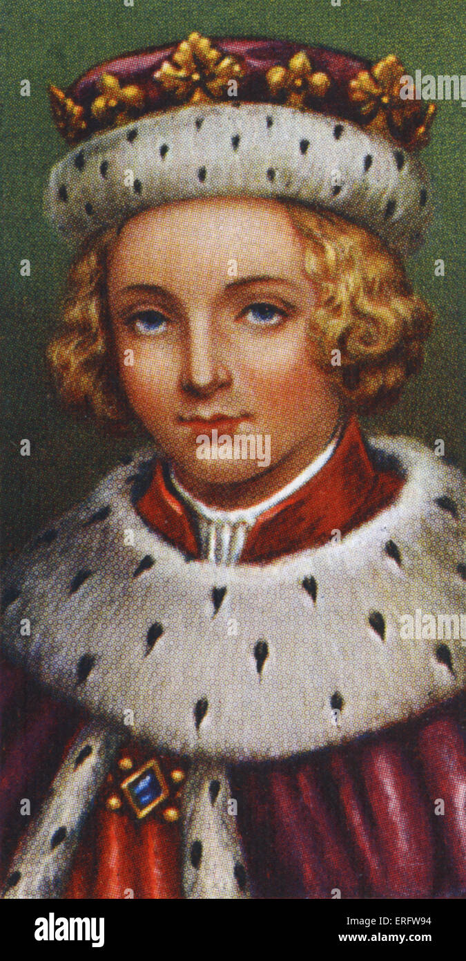 King Edward V portrait. Edward was put in the Tower of London by his uncle, Richard III, never to be seen outside its walls. Stock Photo