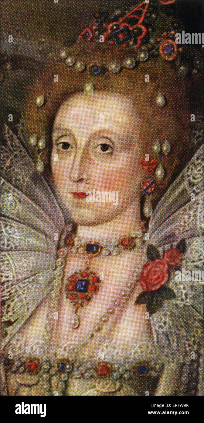 Queen Elizabeth I portrait  (Reigned 1558 - 1603). The daughter of Anne Boleyn and Henry VIII. Her reign saw the beginning of Stock Photo
