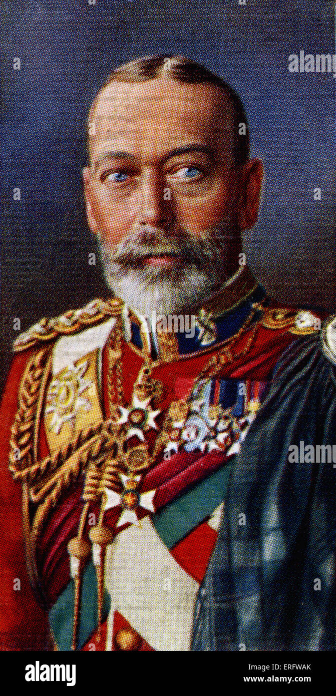 King George V portrait (Reigned 1910 - 1936). Edward the seventh was the son of Queen Victoria and Prince Albert. From Player's cigarette cards, based on a photograph by Vandyk. Stock Photo